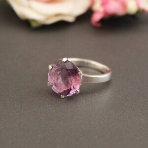 Handmade Sterling Silver Amethyst Ring: Round Gemstone, Textured Band